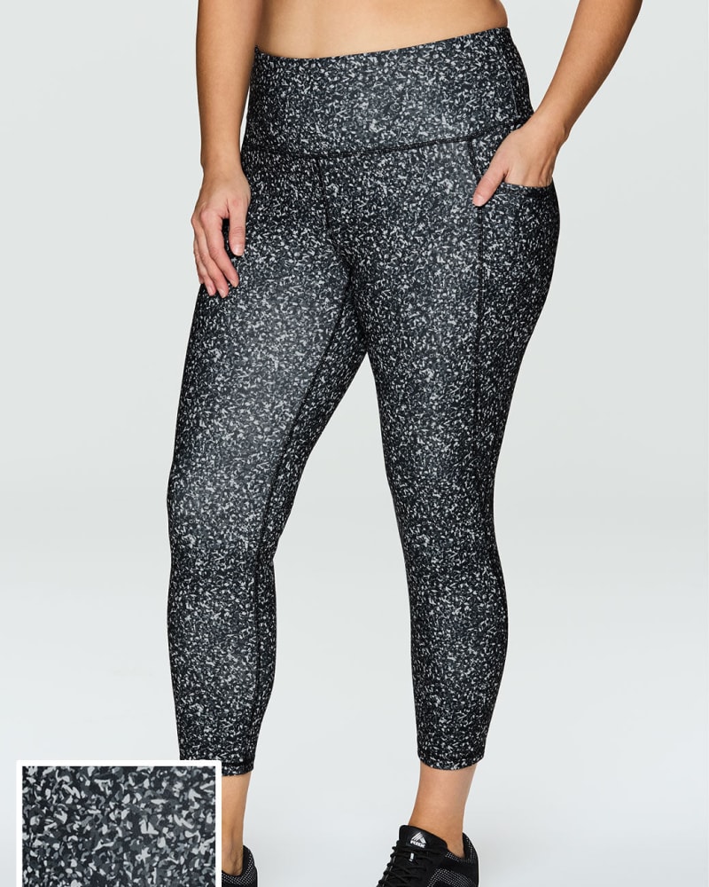 Front of a model wearing a size 1X Spacey Super Soft Legging in Black by RBX Active. | dia_product_style_image_id:244625